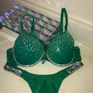 CUSTOM BEDAZZLED rhinestone Victoria secret + aerie lingerie outfit set 34c XS